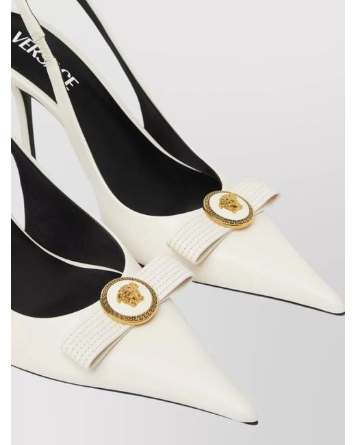 Versace White High Heel Pumps Pointed Toe Slingback Strap