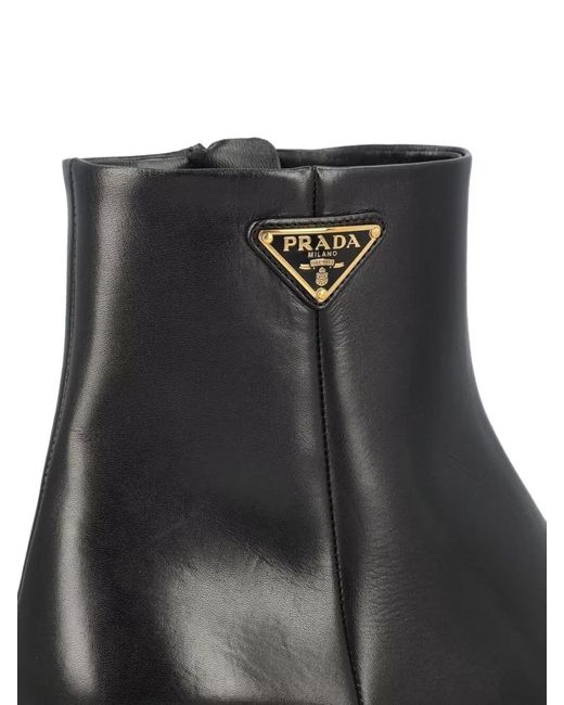 Prada Black Ankle Boots Kitten Heel Pointed Toe Silk