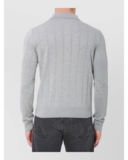 Céline Gray Silk Long-Sleeve Ribbed Regular-Fit Polo Shirt for men