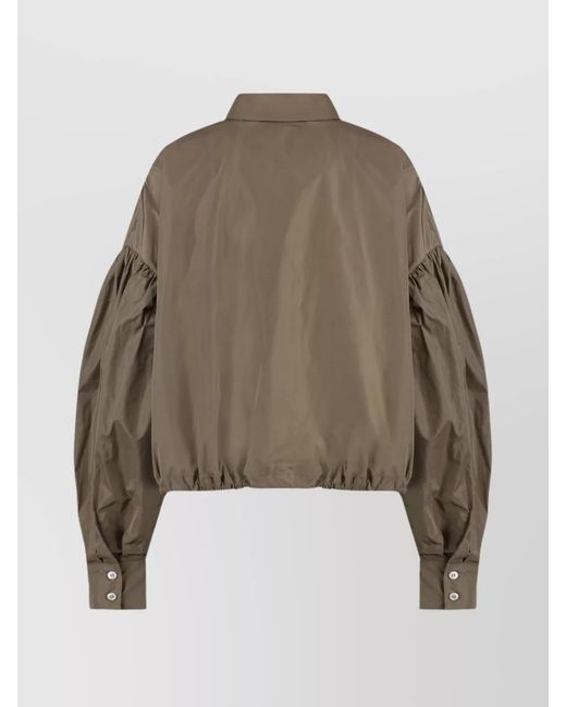 MSGM Brown Taffeta Balloon Sleeve Shirt
