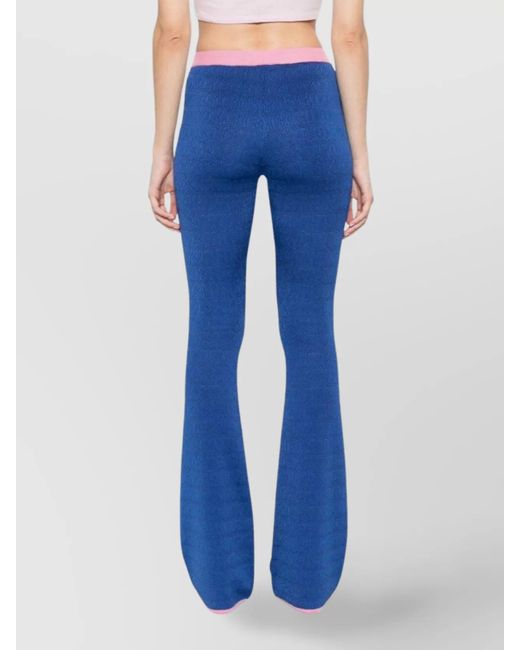 Bally Blue Silk Patterned Jacquard Flared Trousers