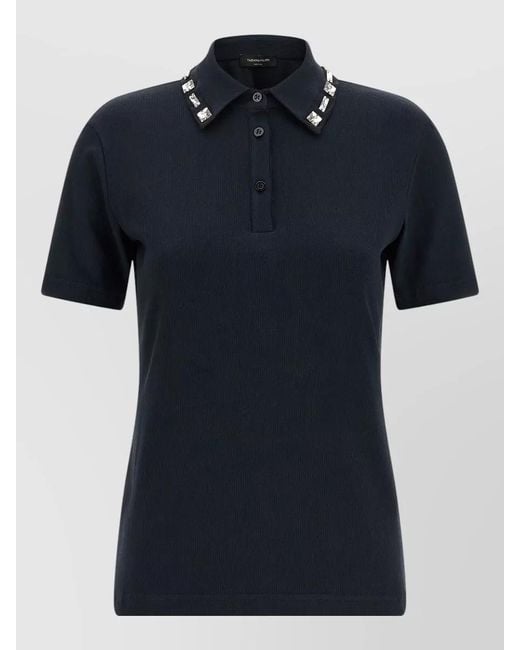 Fabiana Filippi Blue Crystal-Embellished Polo Top