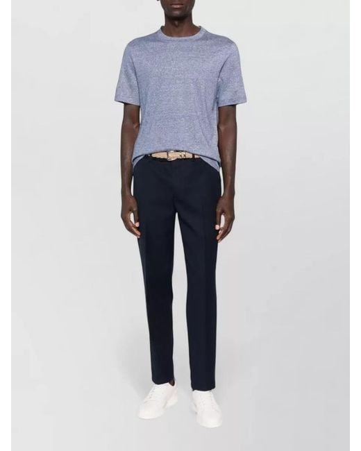 Brunello Cucinelli Blue Linen Blend Short-Sleeve Crew-Neck T-Shirt for men