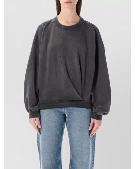 Isabel Marant Gray Cotton Pleated-Drape Crewneck Sweatshirt