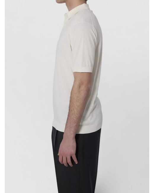 John Smedley White Adrian Polo Shirt Sea Island Cotton Spread Collar for men