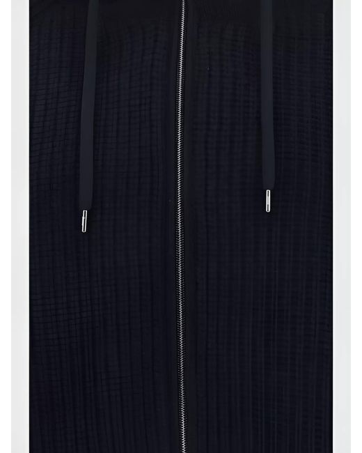 Herno Blue Wool Reversible Hooded Ribbed Knit Cardigan Jacket for men