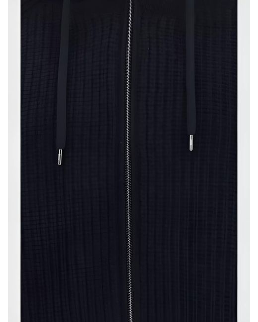 Herno Blue Wool Reversible Hooded Ribbed Knit Cardigan Jacket for men