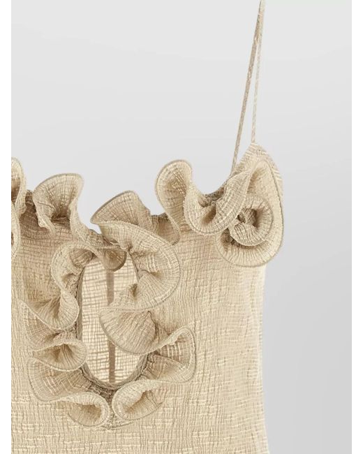 Magda Butrym Natural Dress 05 Spaghetti Straps Textured Ruffled Neckline