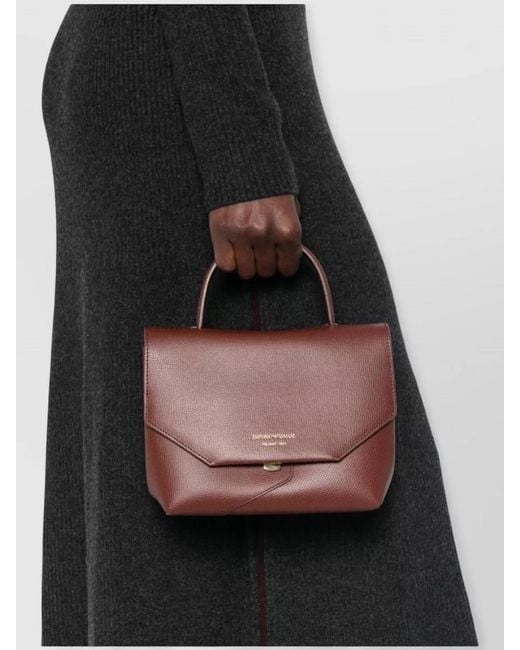 Emporio Armani Brown Leather Shoulder Bag Structured Top Handle Strap
