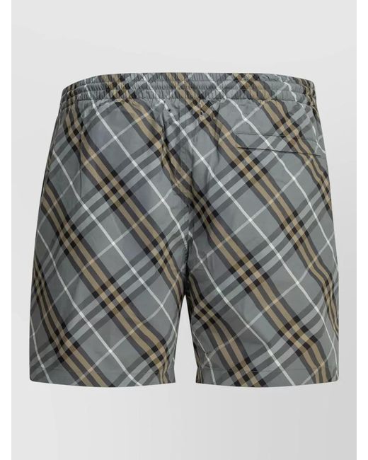 Burberry Gray Check Pattern Beach Shorts Side Pockets for men