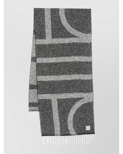 Totême Gray Fringed Monogram Scarf