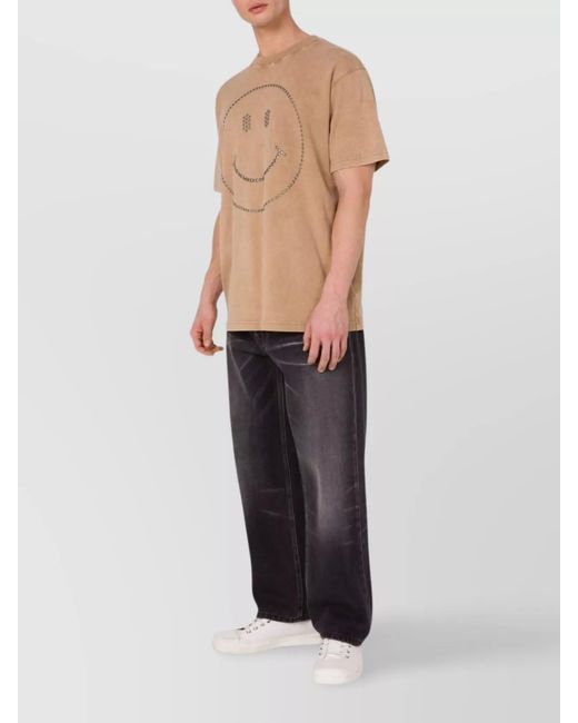 Moschino White Studded Smiley Print Cotton Short-Sleeve T-Shirt for men