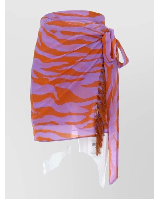 The Attico White Animal Print Fringe Wrap Midi Skirt