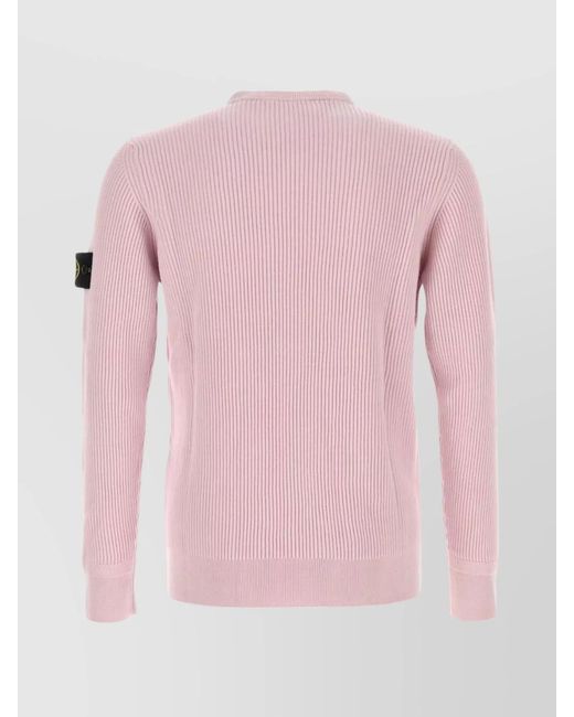 Stone Island Pink Ribbed Texture Long Sleeve Wool Sweater for men