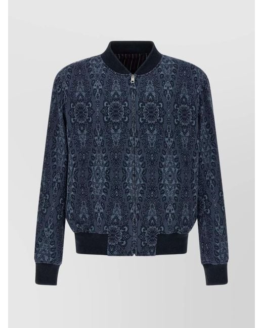 Etro Blue Jacquard Bomber Jacket for men