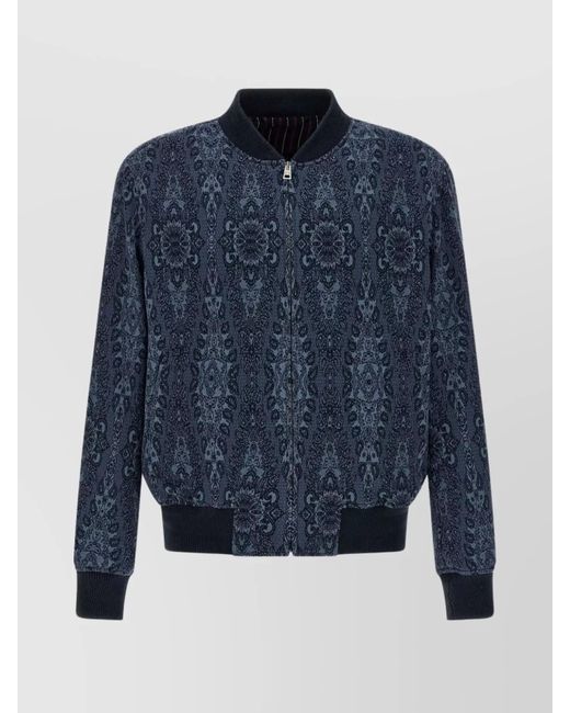 Etro Blue Jacquard Bomber Jacket for men