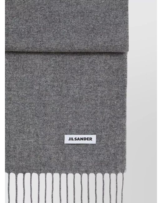 Jil Sander Gray Rectangular Scarf Fringe Detail Versatile Accessory