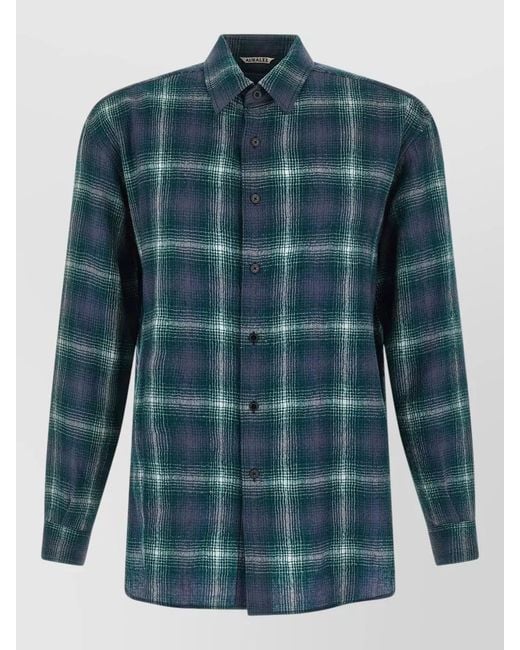 Auralee Blue Wool Check Shirt for men