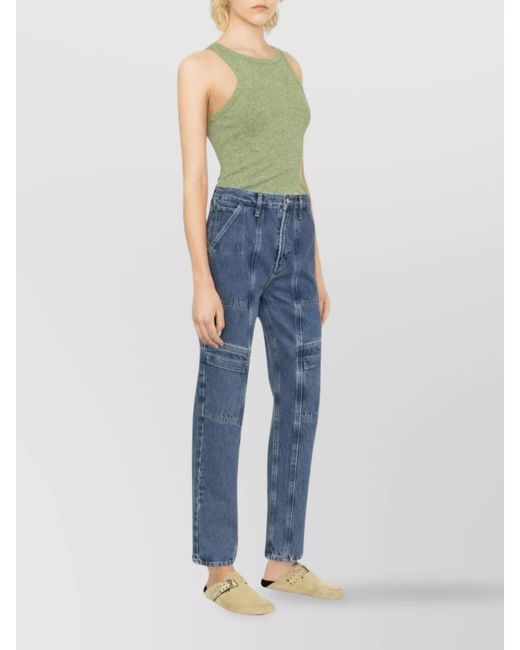 Agolde Blue Denim High-Rise Cargo Straight-Leg Jeans