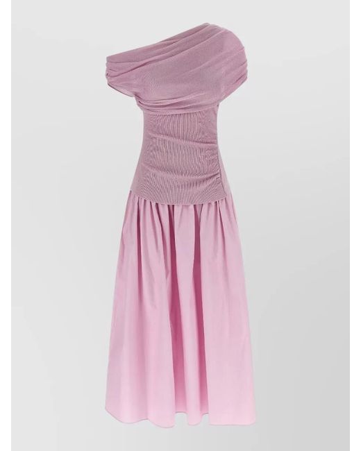 Self-Portrait Pink Draped Knit Off-Shoulder Midi Dress