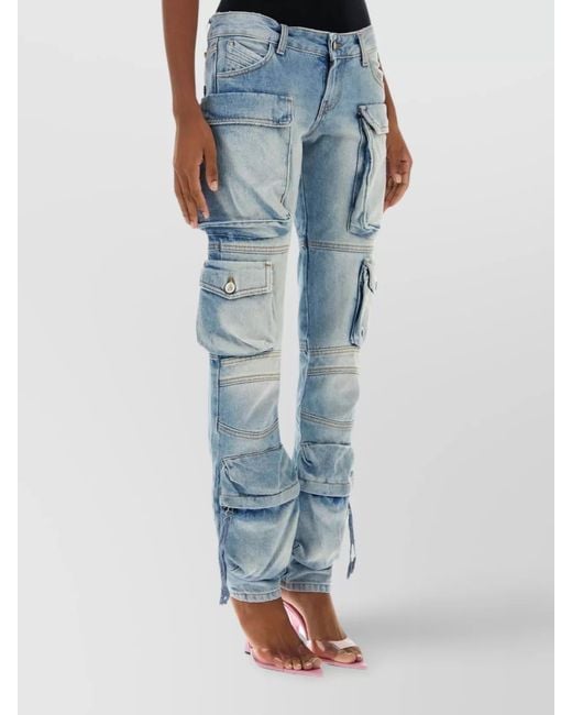 The Attico Blue Denim Mid-Rise Straight-Leg Cargo Jeans
