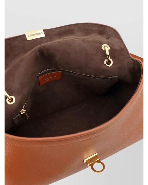 Ferragamo Brown Gancini Leather Clutch Bag