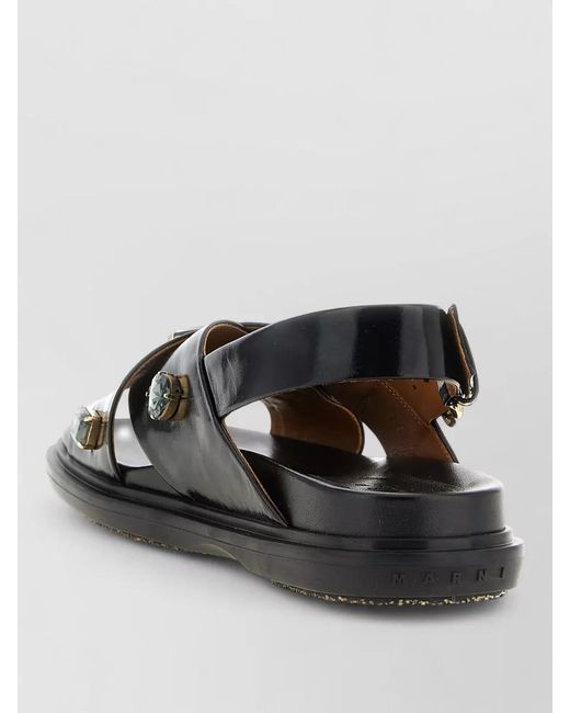 Marni Black Embellished Slingback Flat Sandals Open Toe