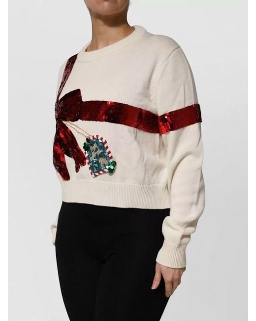 Dolce & Gabbana Gray Sequin-Embellished Bow-Detail Sweater