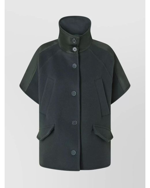 Pinko Women's Gray Paneled Flap Pocket High Collar Coat