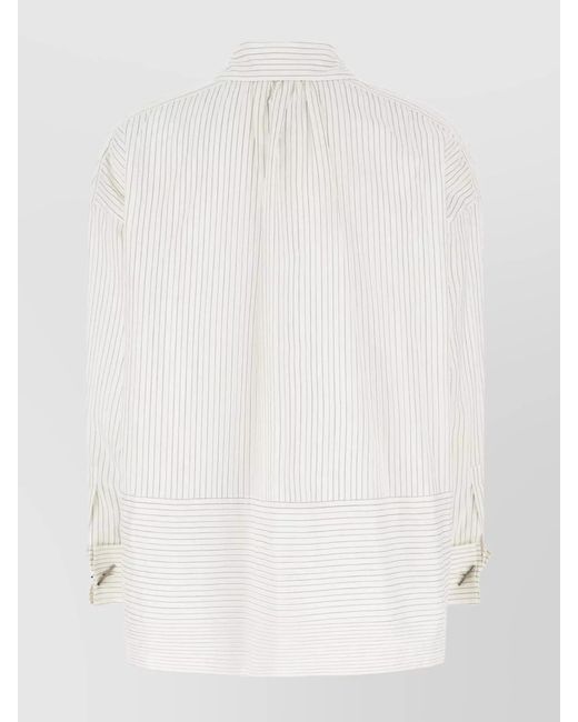 Max Mara White Silk Cotton Striped Blouse