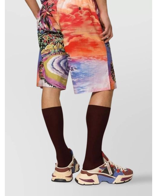 Dolce & Gabbana Multicolor Cotton Graphic-Print Mid-Rise Wide-Leg Bermuda Shorts for men