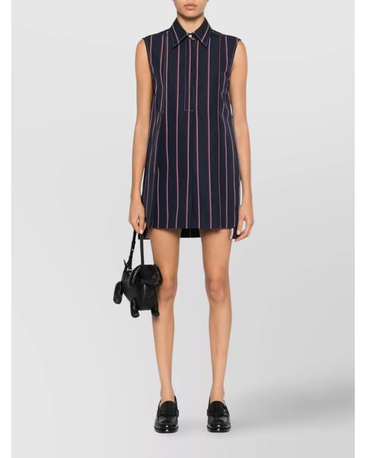 Thom Browne Black Cotton Sleeveless Striped Mini Shirt Dress