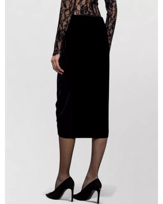 Valentino Black High Waist Velvet Midi Skirt Ruched