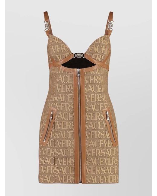 Versace Brown Jacquard Mini Dress