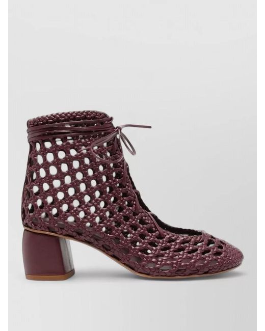 Forte_forte Red Woven Ankle Mules Block Heel Design