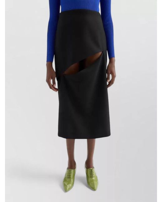 Jil Sander Black High Waist Pencil Midi Skirt Asymmetric