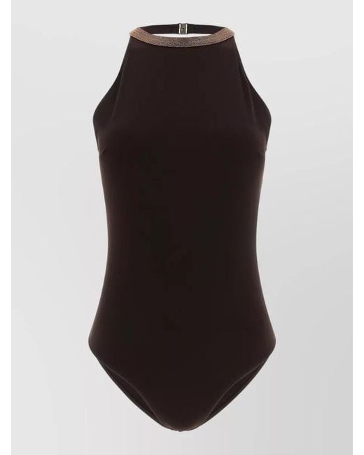 Brunello Cucinelli Black Precious Collar Halterneck One Piece Swimsuit