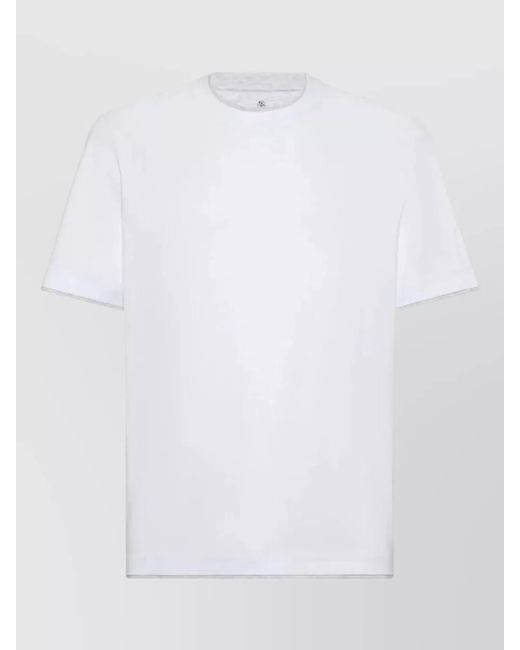 Brunello Cucinelli White Cotton Double Layer Crew Neck T-Shirt for men
