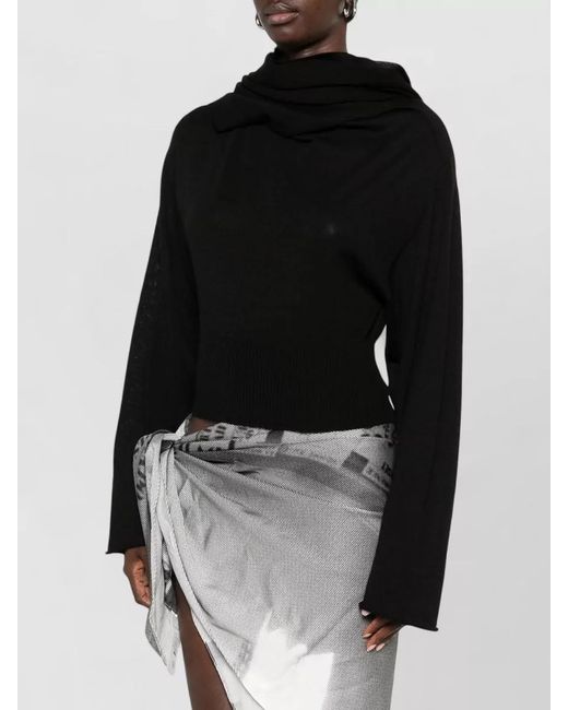 Rick Owens Black Hooded Scarf Knit Top Cropped Silhouette