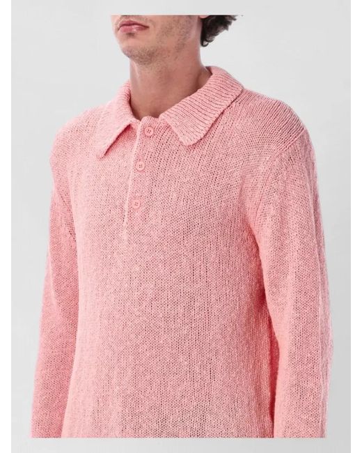 sunflower Pink Fine-Knit Polo Sweater for men