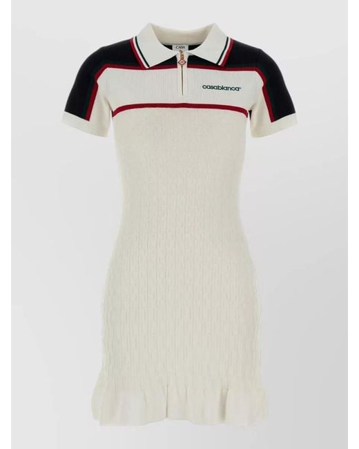 Casablanca Black Viscose Blend Polo Dress Ribbed Ruffled
