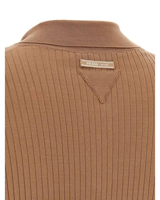 Prada Brown Cotton Knit Polo Shirt Short Sleeves