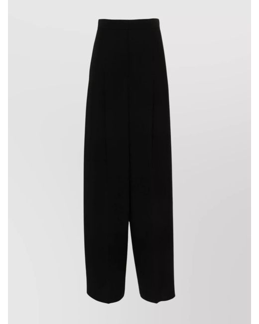 Max Mara Black High Waist Wide Leg Trousers With Pleated Front