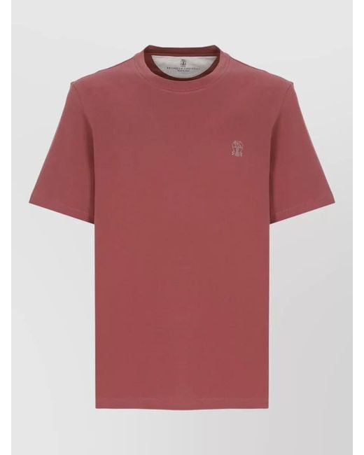 Brunello Cucinelli Red Cotton Regular-Fit Logo-Print T-Shirt for men