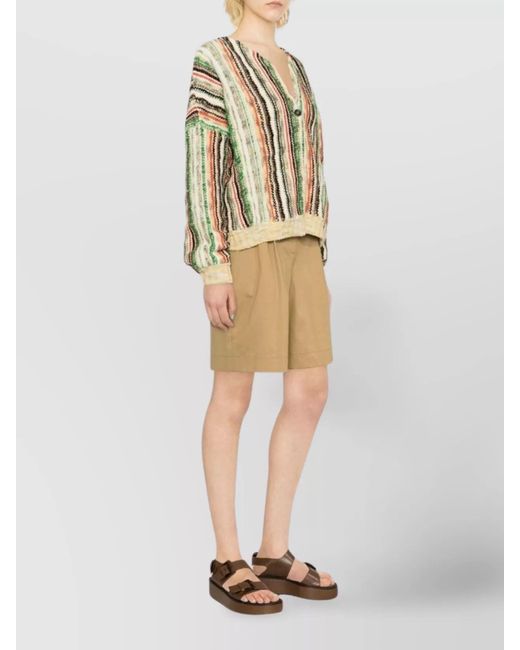 VITELLI Metallic Striped Ribbed V-Neck Cardigan