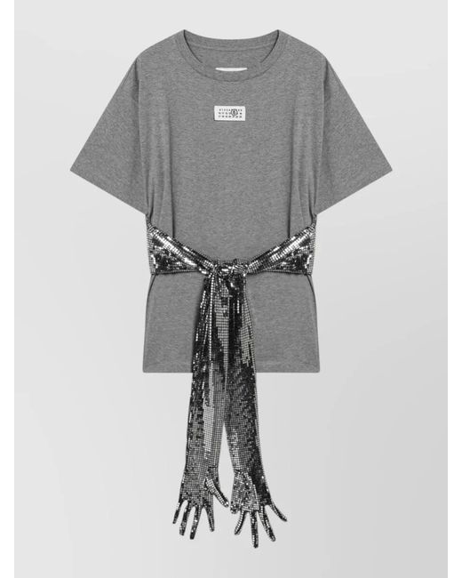 MM6 by Maison Margiela Gray Mélange Cotton Tshirt With Gloves