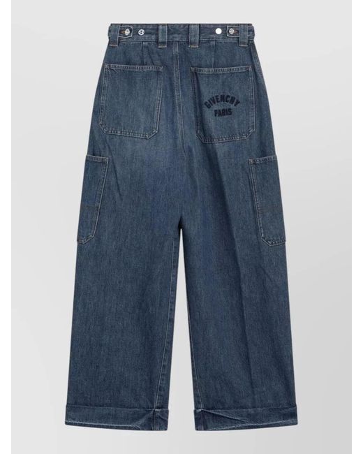 Givenchy Blue Denim Cropped Cocoon Cargo Wide-Leg Trousers