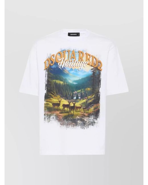 DSquared² White Cotton Logo Print Graphic Print Crew Neck Short Sleeve T-Shirt for men