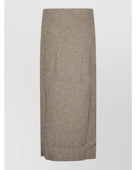 Circus Hotel Brown Viscose Midi Skirt High Slit Design