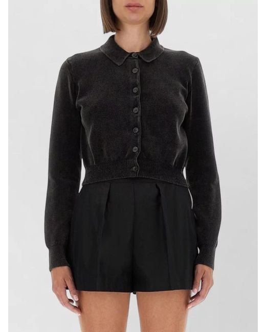 Alexander Wang Black Cropped Cardigan Collar Detail Long Sleeves